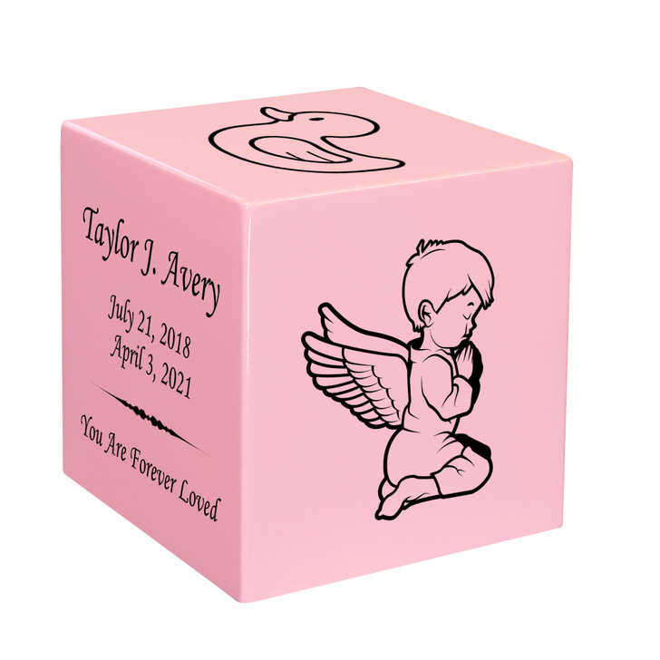 Angel Boy Baby Infant Child Stonewood Cube Cremation Urn