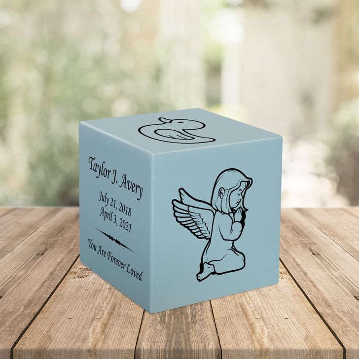 Angel Girl Baby Infant Child Stonewood Cube Cremation Urn