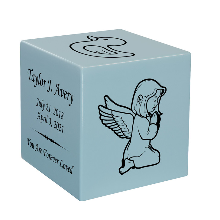 Angel Girl Baby Infant Child Stonewood Cube Cremation Urn