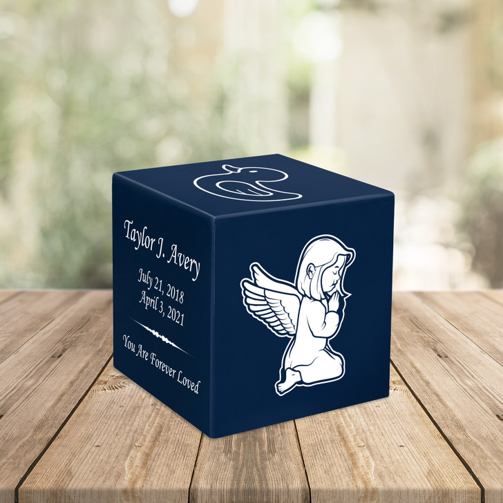 Angel Girl Baby Infant Child Stonewood Cube Cremation Urn