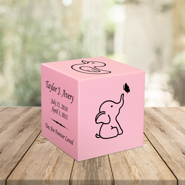 Baby Elephant Baby Infant Child Stonewood Cube Cremation Urn