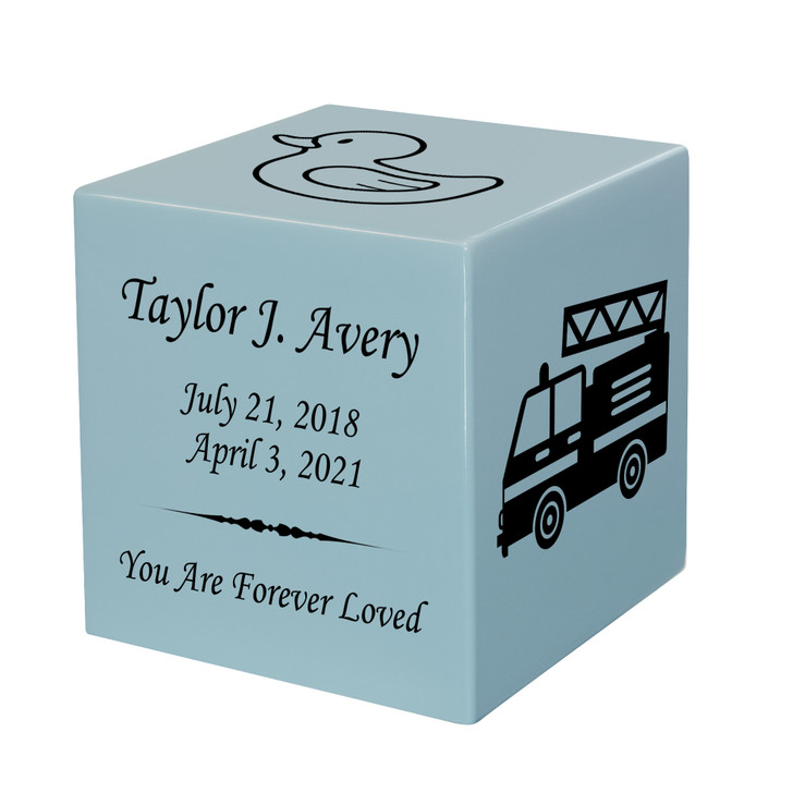 Fire Truck Baby Infant Child Stonewood Cube Cremation Urn
