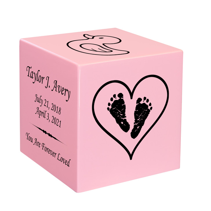 Footprints in Heart Baby Infant Child Stonewood Cube Cremation Urn