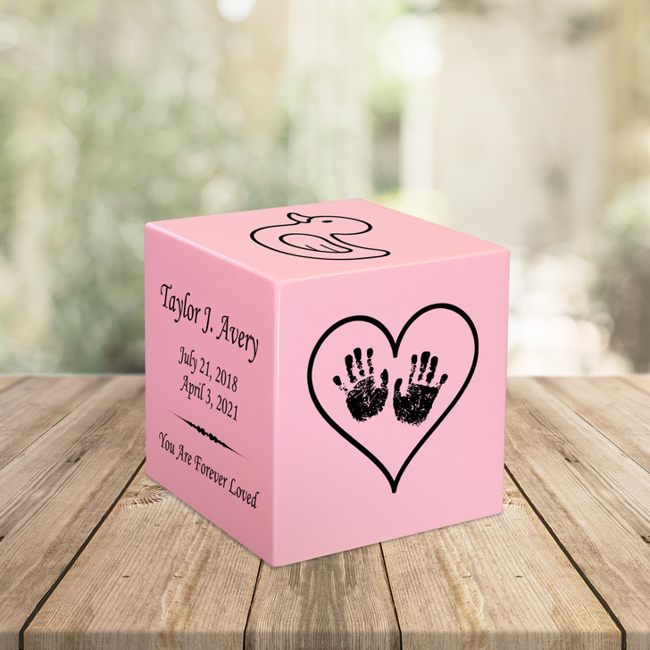 Handprints in Heart Baby Infant Child Stonewood Cube Cremation Urn