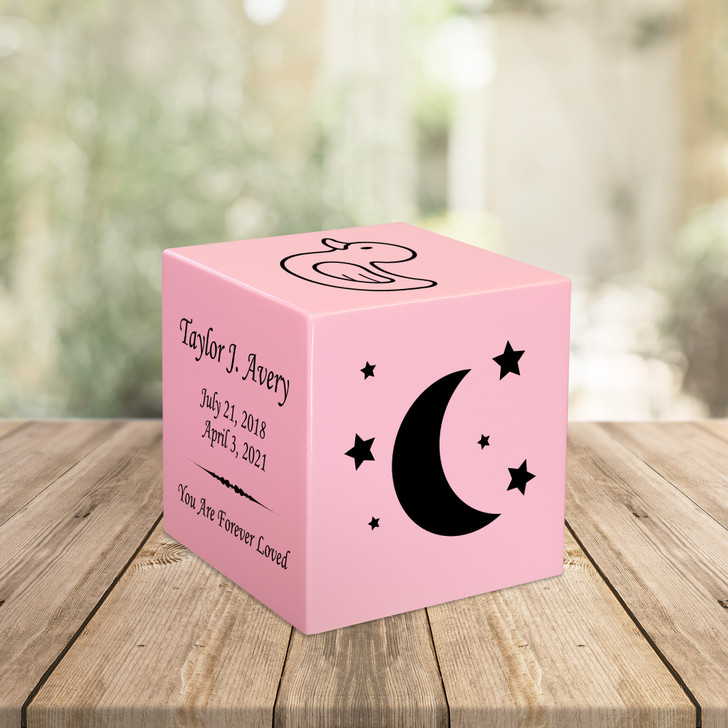 Moon and Stars Baby Infant Child Stonewood Cube Cremation Urn