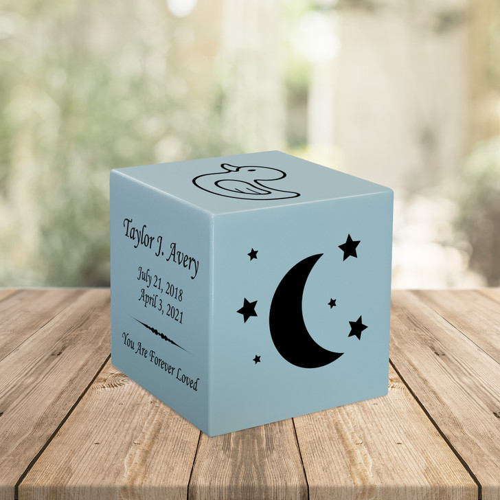 Moon and Stars Baby Infant Child Stonewood Cube Cremation Urn