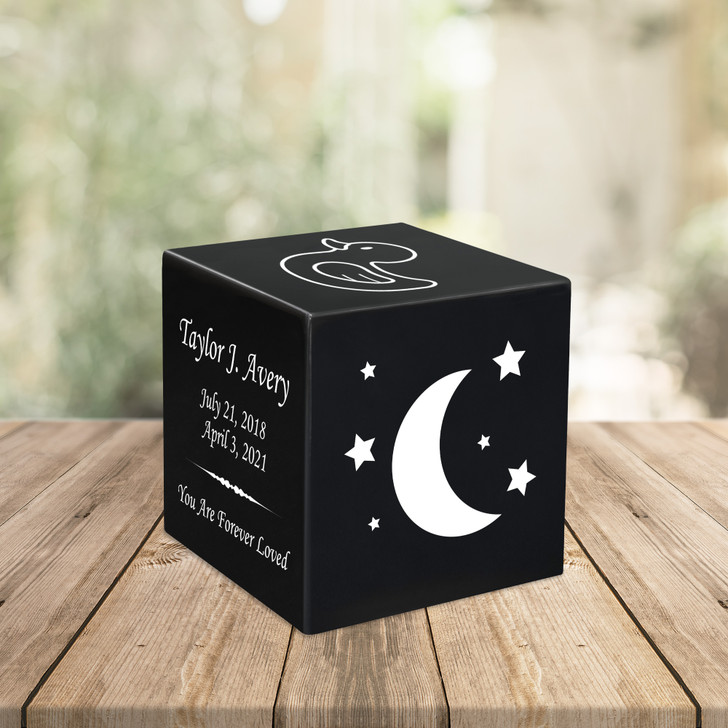 Moon and Stars Baby Infant Child Stonewood Cube Cremation Urn