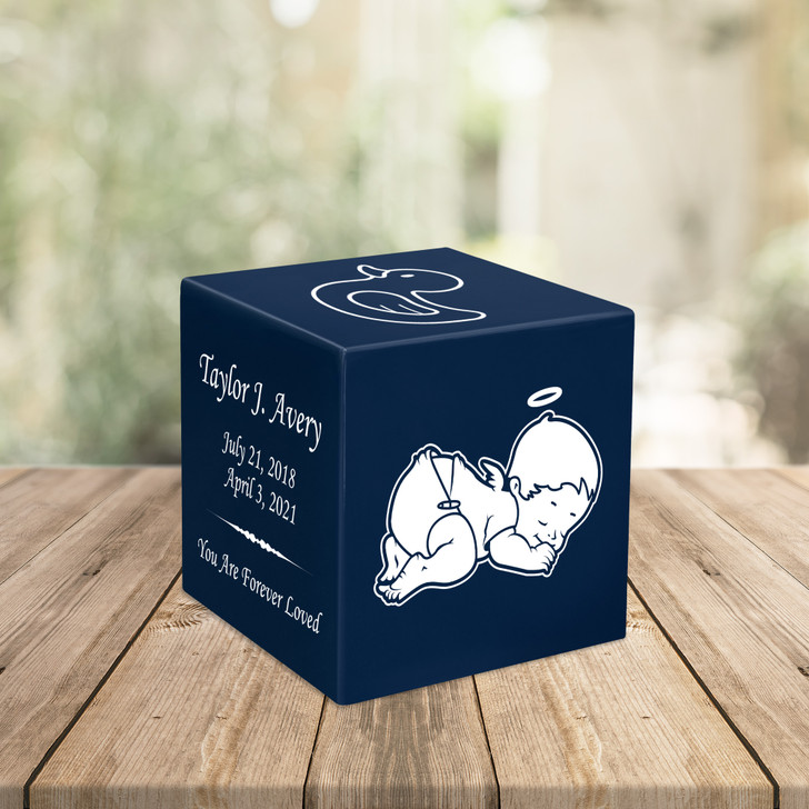 Sleeping Angel Baby Infant Child Stonewood Cube Cremation Urn