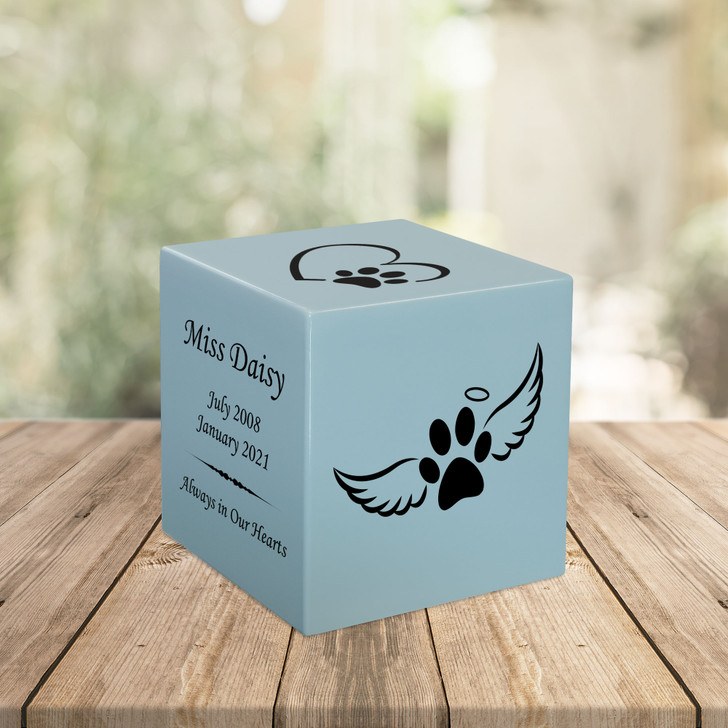 Paw Angel Wings Pet Stonewood Cube Cremation Urn