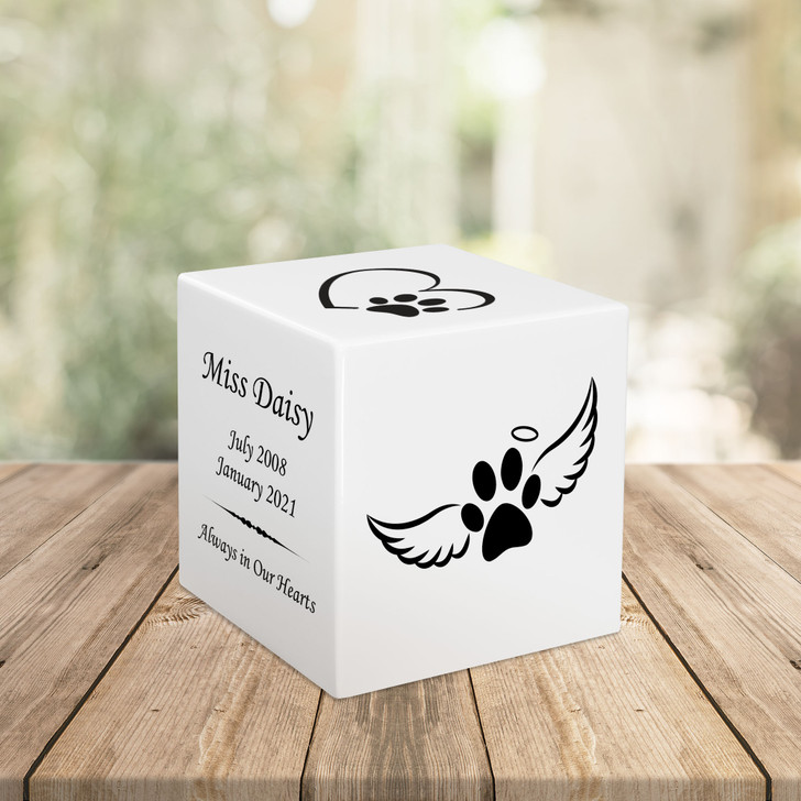 Paw Angel Wings Pet Stonewood Cube Cremation Urn