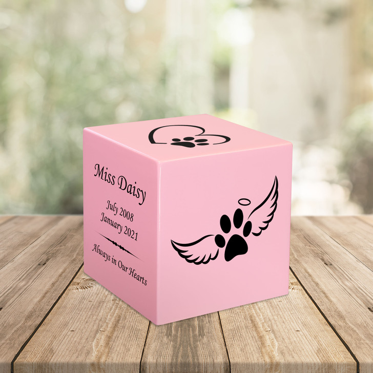 Paw Angel Wings Pet Stonewood Cube Cremation Urn