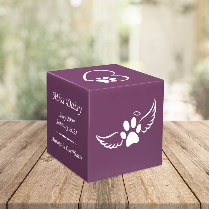 Paw Angel Wings Pet Stonewood Cube Cremation Urn