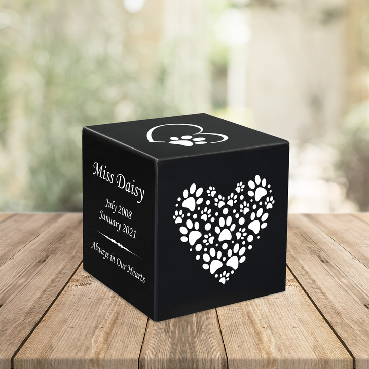 Paw Heart Pet Stonewood Cube Cremation Urn