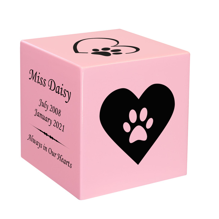 Simple Paw Heart Pet Stonewood Cube Cremation Urn