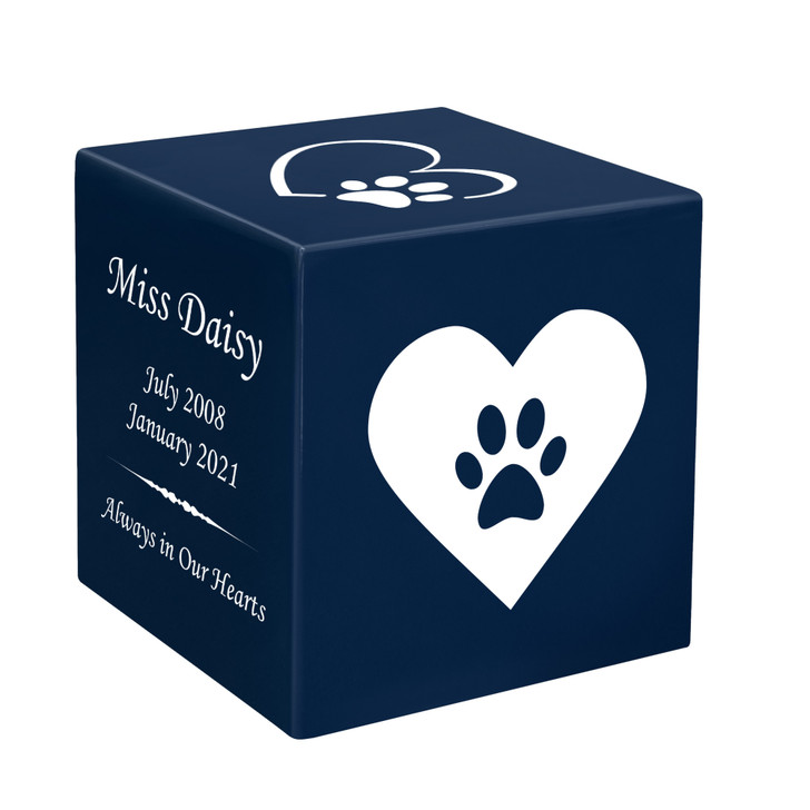 Simple Paw Heart Pet Stonewood Cube Cremation Urn