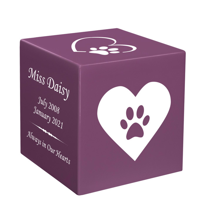 Simple Paw Heart Pet Stonewood Cube Cremation Urn