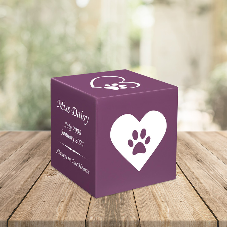 Simple Paw Heart Pet Stonewood Cube Cremation Urn
