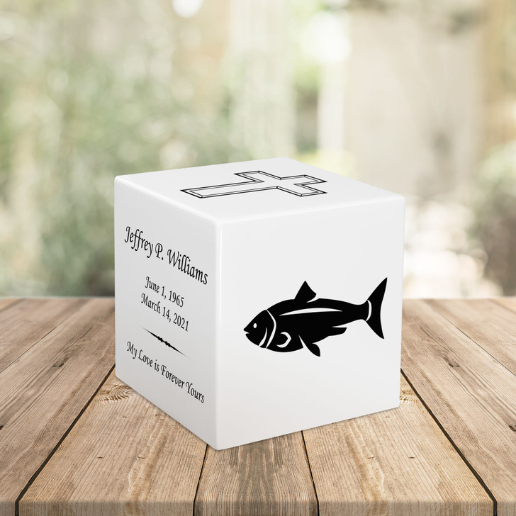 Fish Keepsake Stonewood Cube Cremation Urn