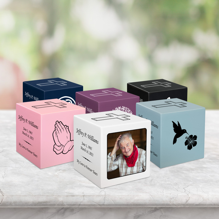 Custom Photo Keepsake Stonewood Cube Cremation Urn