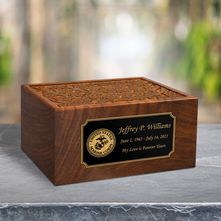 Marine Corps Sheesham Cremation Urn - 2 Sizes