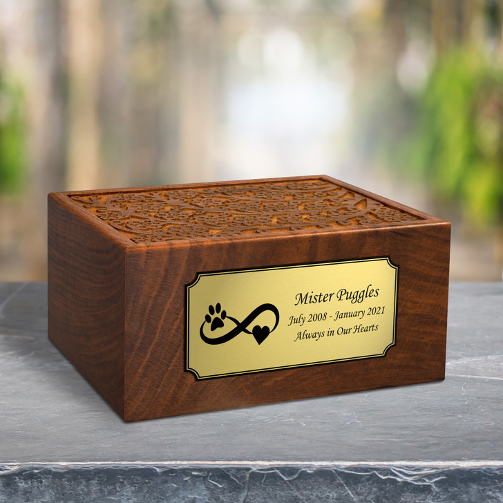 Infinity Paw Sheesham Pet Cremation Urn - 2 Sizes