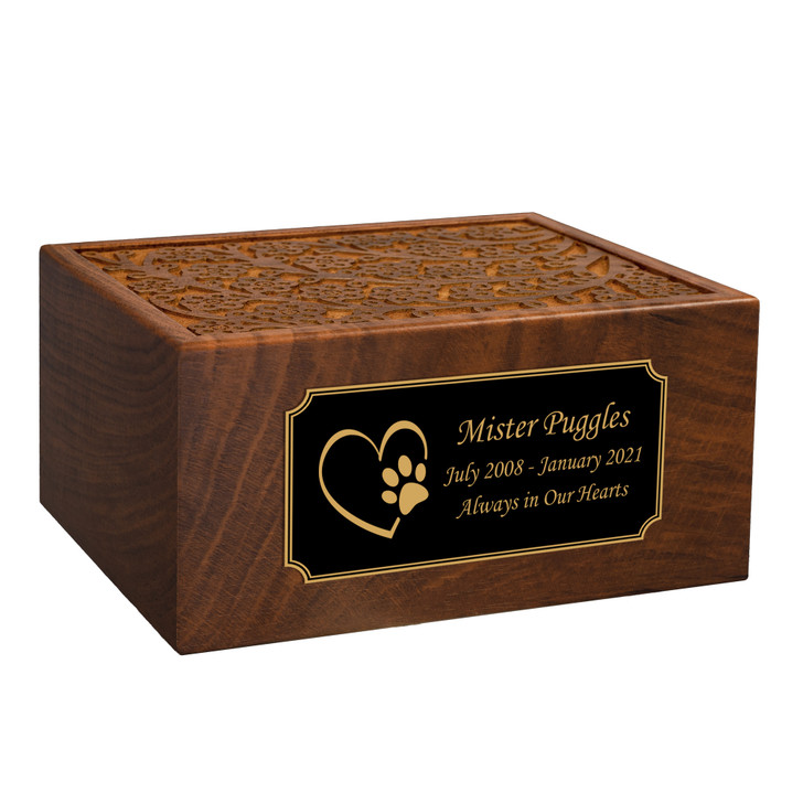 Paw on Heart Sheesham Pet Cremation Urn - 2 Sizes