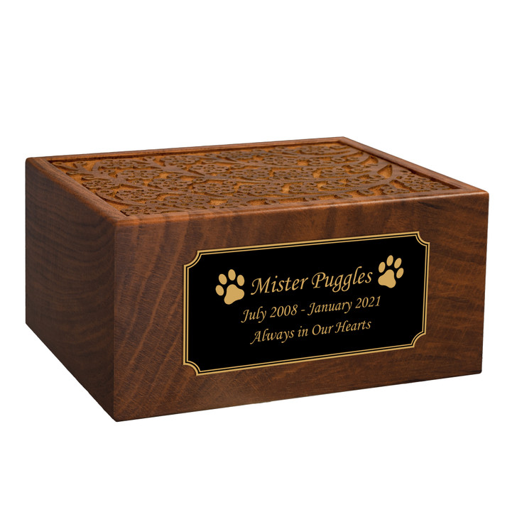 Paw Prints Sheesham Pet Cremation Urn - 2 Sizes