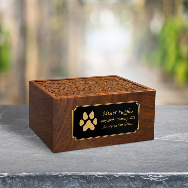 Dog Paw Sheesham Pet Cremation Urn - 2 Sizes