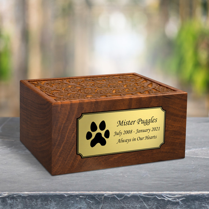 Dog Paw Sheesham Pet Cremation Urn - 2 Sizes