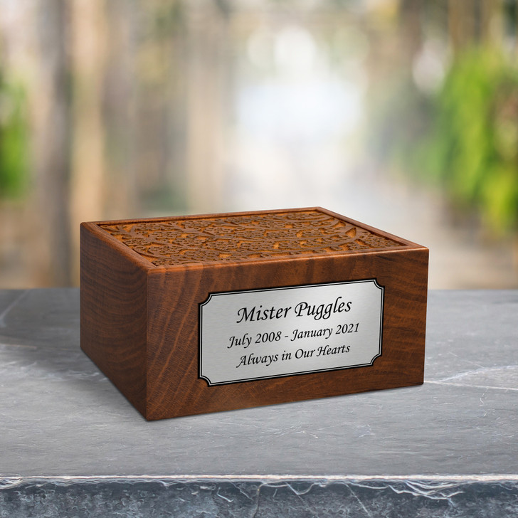 Personalized Text Sheesham Pet Cremation Urn - 4 Sizes