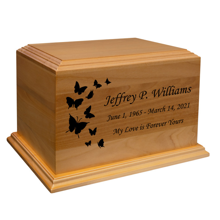 Butterflies Diplomat Wood Cremation Urn