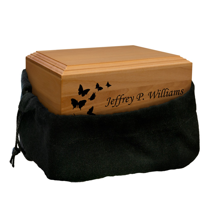 Butterflies Diplomat Solid Cherry Wood Cremation Urn
