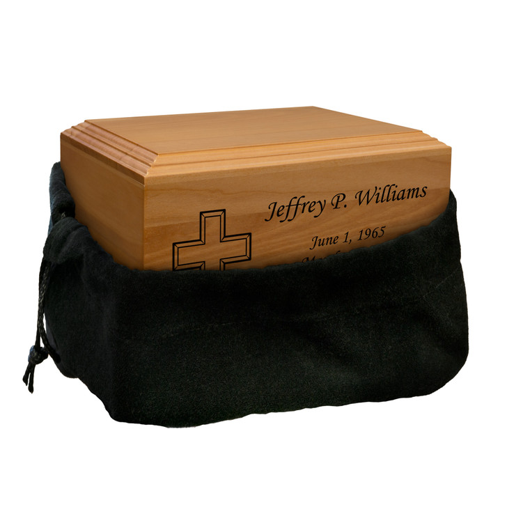 Mitered Cross Diplomat Solid Cherry Wood Cremation Urn