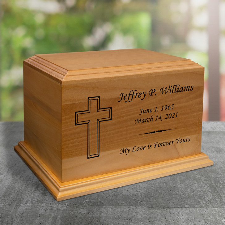 Mitered Cross Diplomat Solid Cherry Wood Cremation Urn