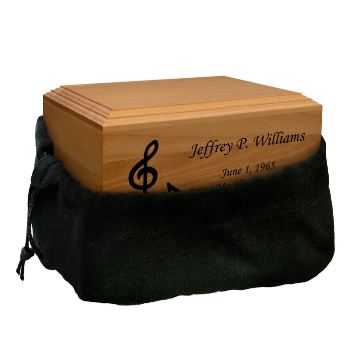 Music Notes Diplomat Solid Cherry Wood Cremation Urn