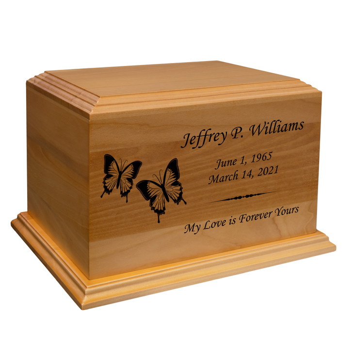 Two Butterflies Diplomat Wood Cremation Urn