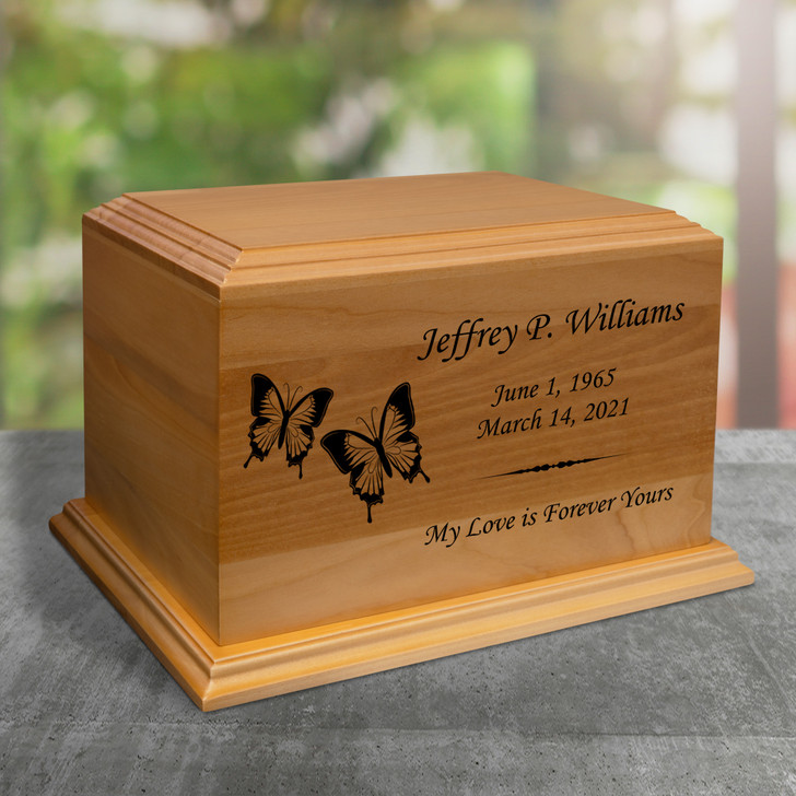 Two Butterflies Diplomat Solid Cherry Wood Cremation Urn