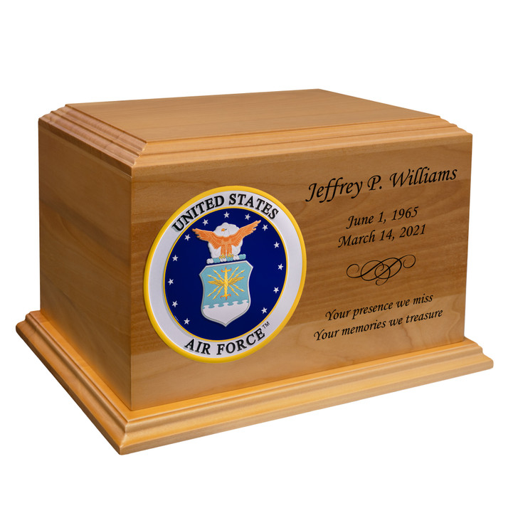 Air Force Color Emblem Diplomat Solid Cherry Wood Cremation Urn
