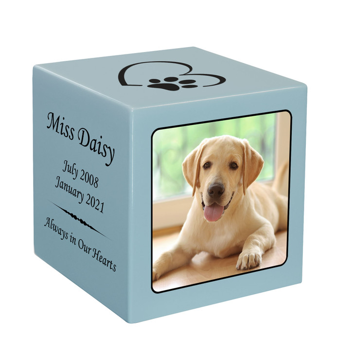 Dog Custom Photo Pet Stonewood Cube Cremation Urn