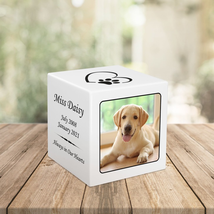 Dog Custom Photo Pet Stonewood Cube Cremation Urn