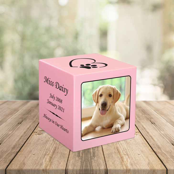 Dog Custom Photo Pet Stonewood Cube Cremation Urn