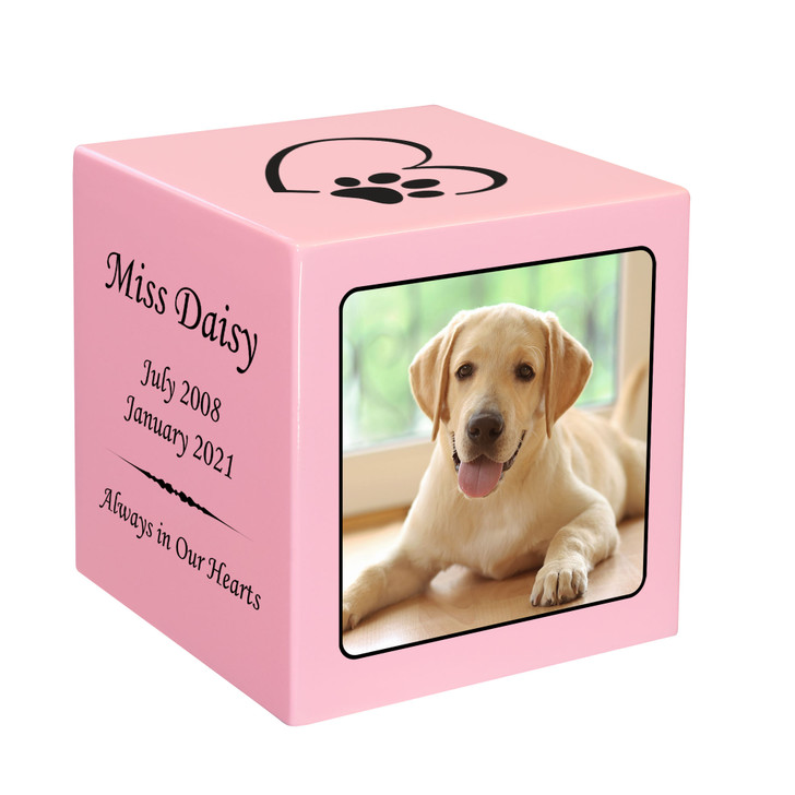 Dog Custom Photo Pet Stonewood Cube Cremation Urn