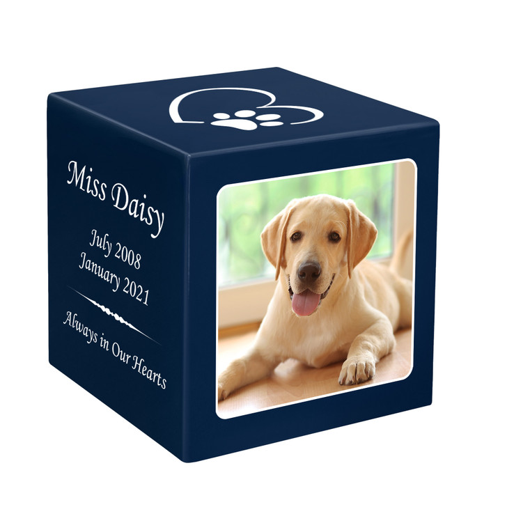 Dog Custom Photo Pet Stonewood Cube Cremation Urn