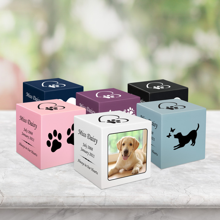 Dog Custom Photo Pet Stonewood Cube Cremation Urn