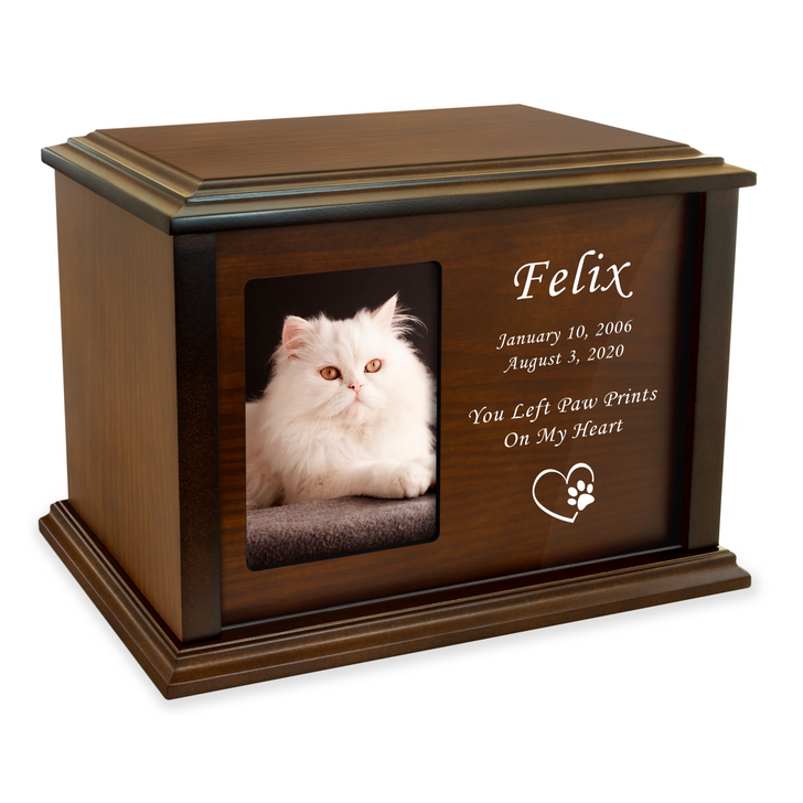 Cat Devotion Photo Frame Wood Cremation Urn