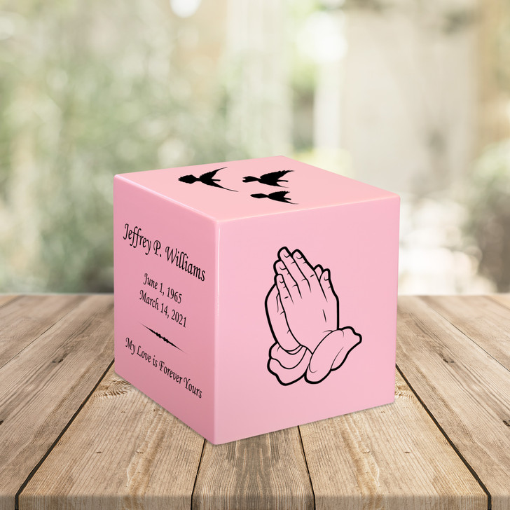 Praying Hands Keepsake Stonewood Cube Cremation Urn