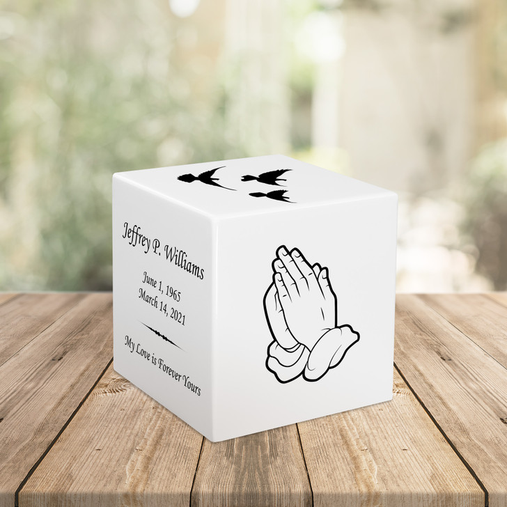Praying Hands Keepsake Stonewood Cube Cremation Urn