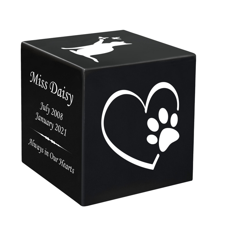 Paw On Heart Pet Stonewood Cube Cremation Urn