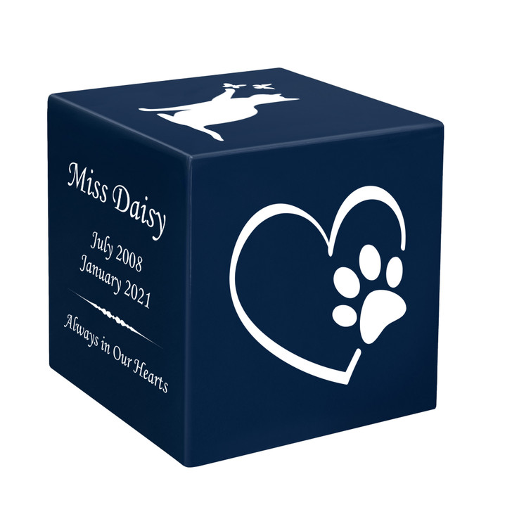 Paw On Heart Pet Stonewood Cube Cremation Urn