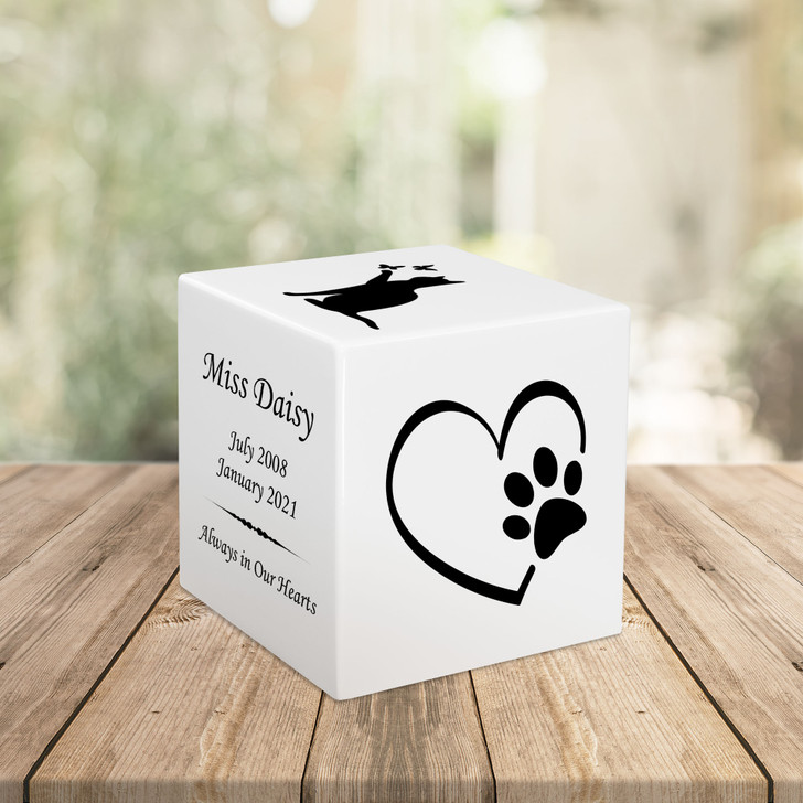 Paw On Heart Pet Stonewood Cube Cremation Urn